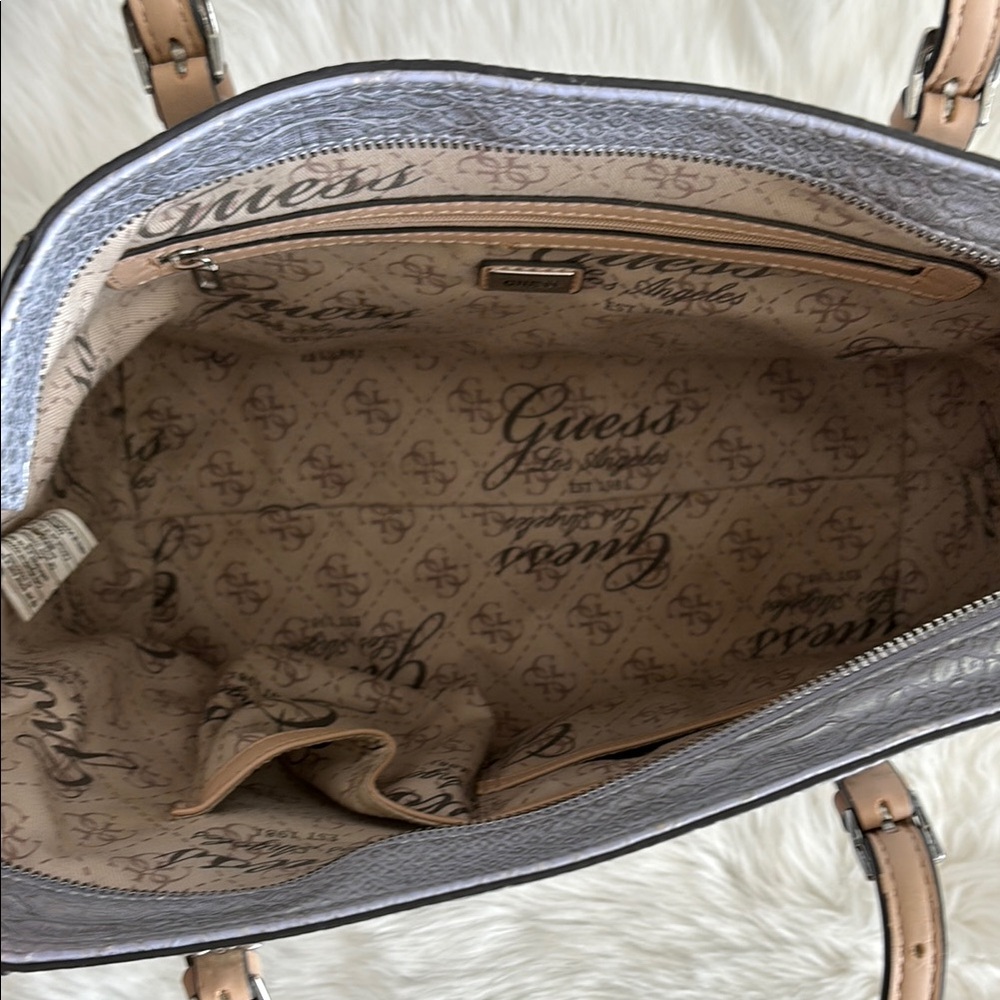 GUESS Lilac Metallic Snakeskin Embossed Tote Purse - Picture 4 of 7